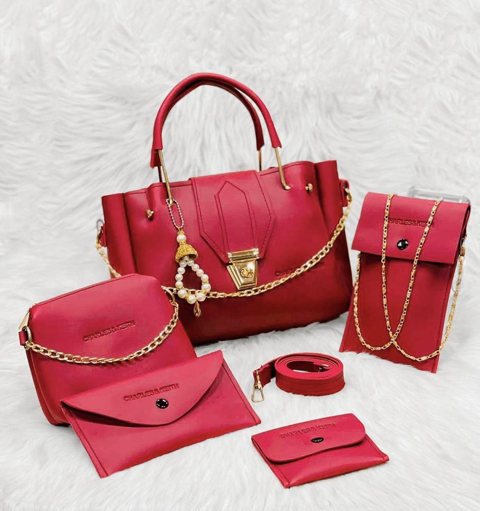 5 Pcs Women's PU Leather Plain Hand Bag Set